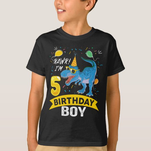 5e verjaardag Gift Boy T Rex Dinosaur 5 T-shirt (Voorkant)