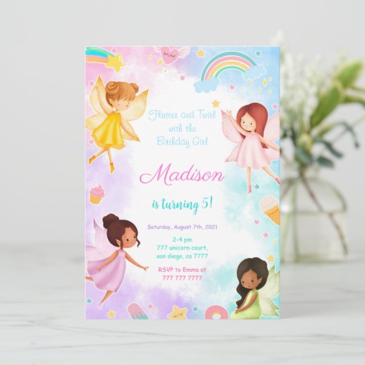 5e verjaardag Golden Fairy Party Kaart (Staand voorkant)