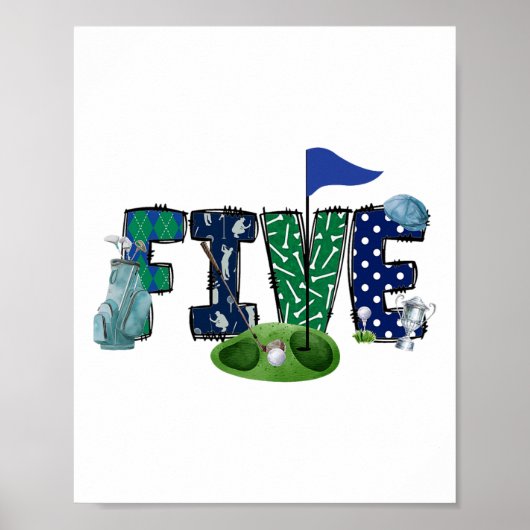 5e Verjaardag Golf Theme Party Golf Girl Boy Birth Poster (Voorkant)