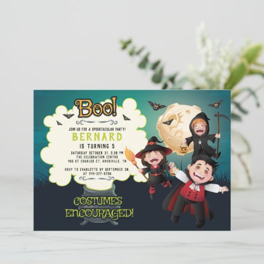 5e verjaardag Halloween Party Kaart (Staand voorkant)