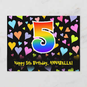 5e verjaardag: Hartjes patroon, Regenboog 5 Briefkaart