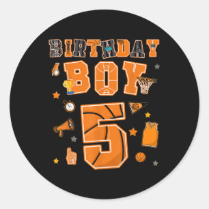 5e Verjaardag Jongen 5 Jaar Basketbal Party Vijf J Ronde Sticker