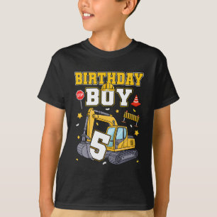 5e verjaardag jongen 5 jaar oud graafmachine drie t-shirt