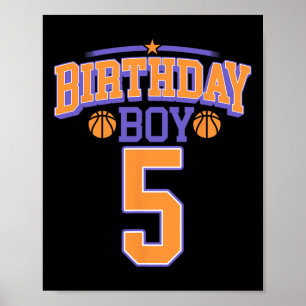 5e verjaardag jongen basketbal lover 5 jaar oud bd poster