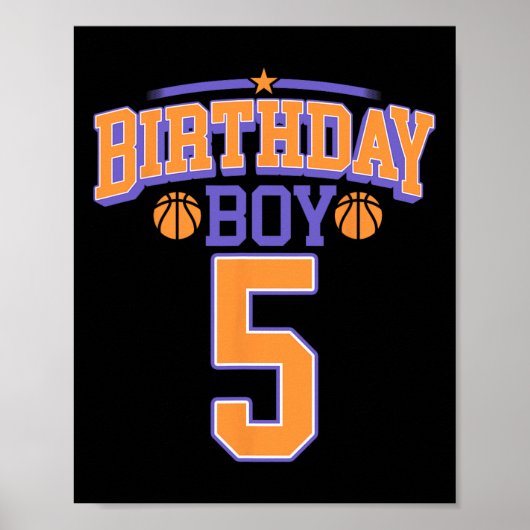 5e verjaardag jongen basketbal lover 5 jaar oud bd poster (Voorkant)