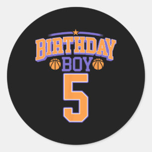 5e verjaardag jongen basketbal lover 5 jaar oud bd ronde sticker