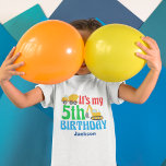 5e Verjaardag Jongen Bouw Voertuig Partij Kinder T-shirt<br><div class="desc">Een schattig vijfde verjaardag kinder t-shirt voor een kind die houdt van bouwvoertuigen en vrachtwagens. Deze bevat een gele cementmixer en een diner naast de woorden It's My 5th Birthday en de naam van je kind in het blauw. Een geweldig gepersonaliseerd feestje t-shirt voor een jongetje in auto's.</div>