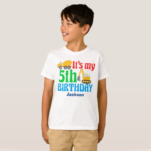 5e Verjaardag Jongen Bouw Voertuig Partij Kinder T-shirt (Voorkant volledig)