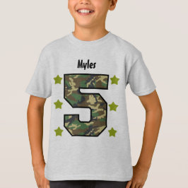 5e verjaardag Jongen Camo Vier jaar Eigen naam V00 T-shirt
