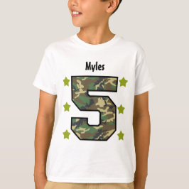 5e verjaardag Jongen Camo Vier jaar Eigen naam V00 T-shirt