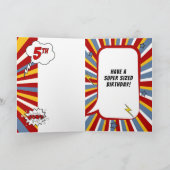 5e verjaardag Jongen Superheld Comic Theme Kaart (Binnen)