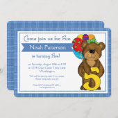 5e Verjaardag Jongen Uitnodigingen Teddy Bear Trai (Voorkant / Achterkant)