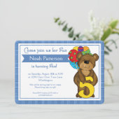 5e Verjaardag Jongen Uitnodigingen Teddy Bear Trai (Staand voorkant)