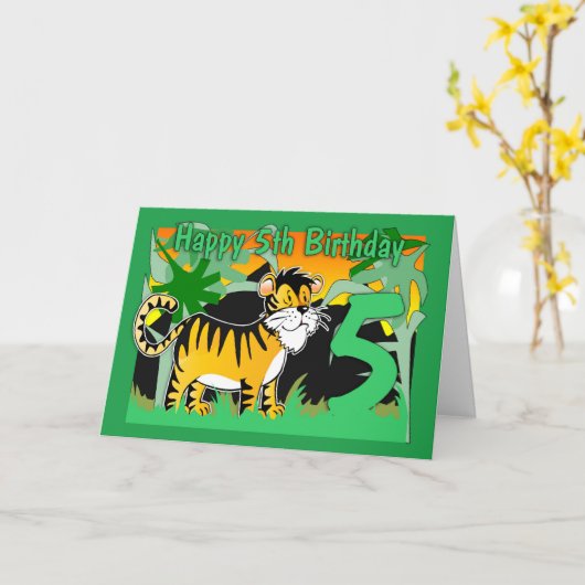 5e Verjaardag Kaart - Tiger (Gele Bloem)
