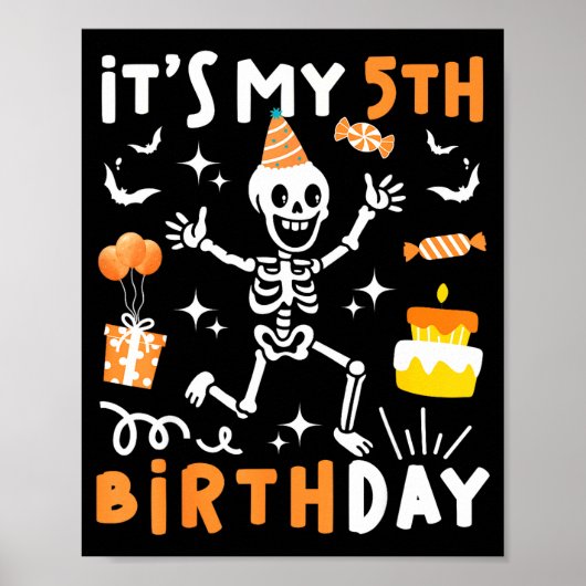 5e verjaardag kinderen grappig skelet 5e verjaarda poster (Voorkant)