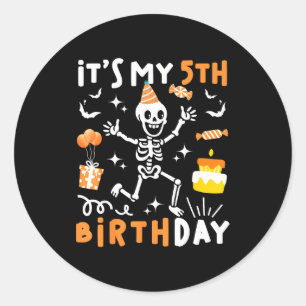 5e verjaardag kinderen grappig skelet 5e verjaarda ronde sticker