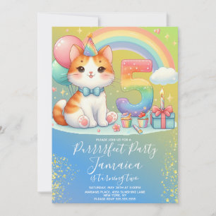5e Verjaardag Kitten Regenboog Feestje Kaart