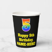 5e verjaardag: Kleurrijk, Leuk, Opwindend, Regenbo Papieren Bekers (Achterkant)