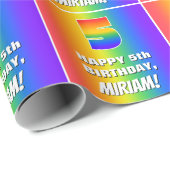5e verjaardag: kleurrijk, vun regenboogpatroon # 5 cadeaupapier (Rol Hoek)