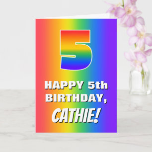 5e verjaardag: kleurrijk, vun regenboogpatroon # 5 kaart