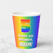5e verjaardag: kleurrijk, vun regenboogpatroon # 5 papieren bekers (Voorkant)