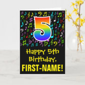 5e verjaardag: kleurrijke muzieksymbolen + regenbo kaart (Gele Bloem)