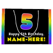5e verjaardag: kleurrijke regenboog # 5, aangepast groot cadeauzakje (Achterkant)
