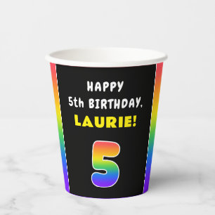 5e verjaardag: kleurrijke regenboog # 5, aangepast papieren bekers