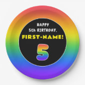 5e verjaardag: kleurrijke regenboog # 5, aangepast papieren bordje (Voorkant)