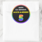5e verjaardag: kleurrijke regenboog # 5, aangepast ronde sticker (Tas)