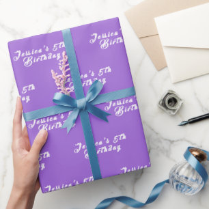 5e Verjaardag Leuk Meisje Paarse Eenvoudig Modern Cadeaupapier