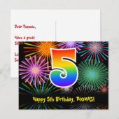 5e verjaardag – Leuke vuurwerkpatroon + Regenboog  Briefkaart (Voorkant / Achterkant)