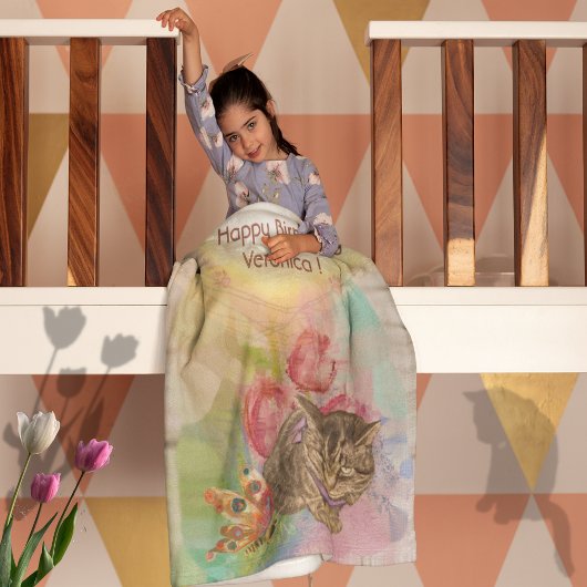 5e verjaardag meisje kat vlinder fleece deken