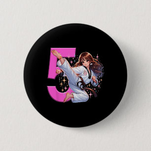 5e Verjaardag Meisje Martial Arts Party Taekwondo Ronde Button 5,7 Cm