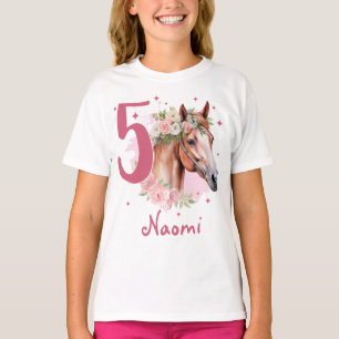 5e Verjaardag Meisje Paard Pastel Roze Vijf Jaar T-shirt