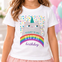 5e Verjaardag Meisje Regenboog Kat T-shirt