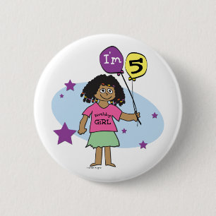 5e verjaardag meisje ronde button 5,7 cm