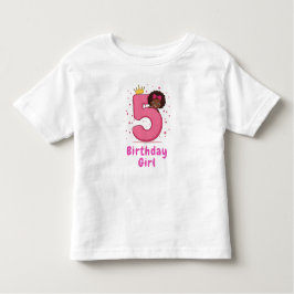5e Verjaardag Meisje Roze Nummer Kroon Krullend Ha Kinder Shirts