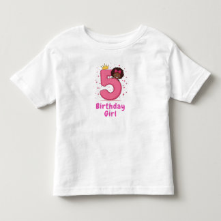 5e Verjaardag Meisje Roze Nummer Kroon Krullend Ha Kinder Shirts
