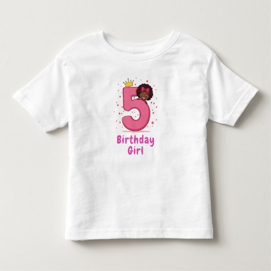 5e Verjaardag Meisje Roze Nummer Kroon Krullend Ha Kinder Shirts (Voorkant)