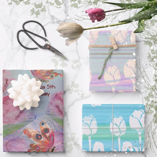 5e verjaardag meisje tulp inpakpapier vel