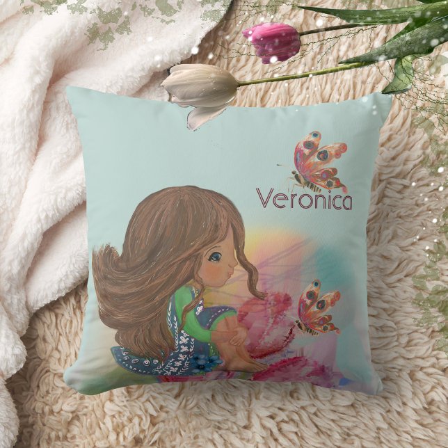 5e verjaardag meisje vlinder kussen (5th birthday girl butterfly throw pillow)