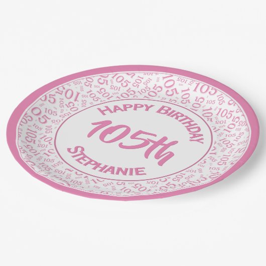 5e Verjaardag Modern Getal Patroon PNK/Wit Papieren Bordje (Gekanteld)