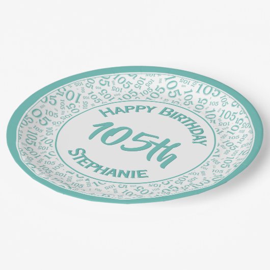 5e verjaardag Modern getallenpatroon Blauwgroen/wi Papieren Bordje (Gekanteld)