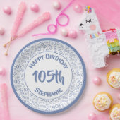 5e Verjaardag Modern Nummer Patroon Blauw/Wit Papieren Bordje (Feest)