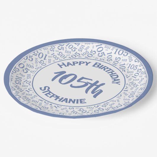 5e Verjaardag Modern Nummer Patroon Blauw/Wit Papieren Bordje (Gekanteld)