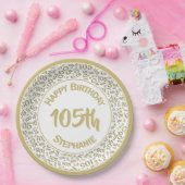 5e Verjaardag Modern Nummer Patroon Goud/Wit Papieren Bordje (Feest)
