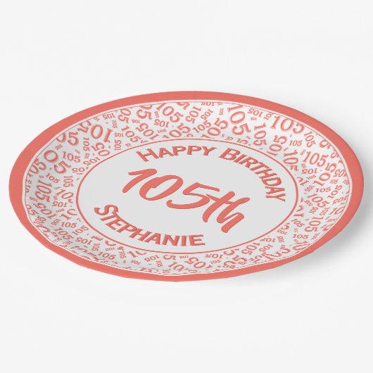 5e Verjaardag Modern Nummer Patroon Koraal/Wit Papieren Bordje (Gekanteld)