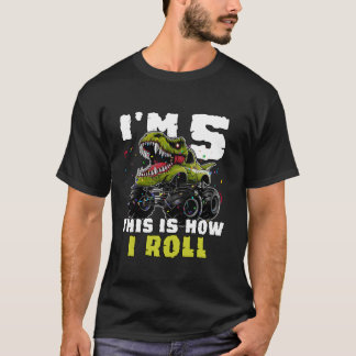 5e Verjaardag Monster Truck Dinosaurus Boy Kinder T-shirt