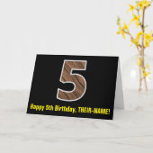 5e verjaardag: Naam + Faux Hout Grain Patroon "5" Kaart (Gele Bloem)